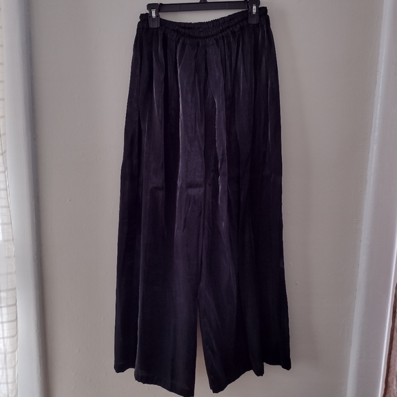 Coco + Juan Vintage Black Shimmer Wide Leg Elastic Waist Pull On Pants Size 2 - Picture 4 of 12
